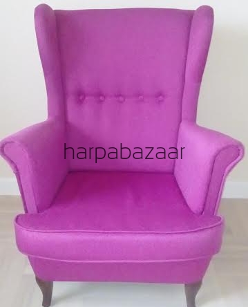 Fotel Uszak różowy tkanina o strukturze plecionki
