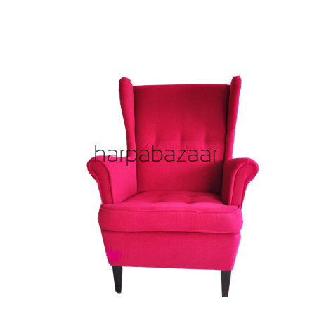 Fotel Uszak tkanina różowa plecionka