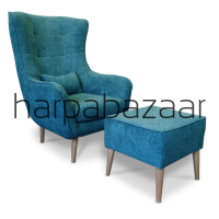 Fotel do salonu z podnóżkiem w kolorze niebieskim 