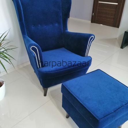 Komplet fotel Uszak + podnóżek w kolorze niebieskim 