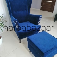 Komplet fotel Uszak + podnóżek w kolorze niebieskim 