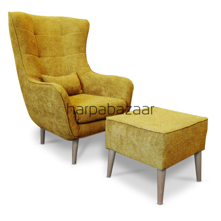 Fotel do salonu z podnóżkiem - odcień tkaniny żółty 