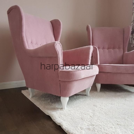 Fotel Uszak pluszowy kolor pudrowy róż