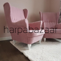 Fotel Uszak pluszowy kolor pudrowy róż