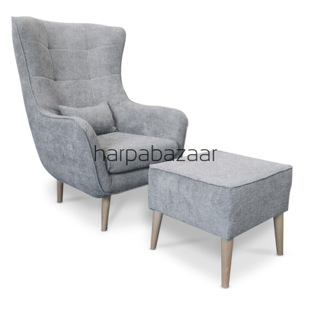 Fotel do salonu z podnóżkiem - odcień tkaniny szary