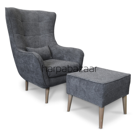 Fotel do salonu z podnóżkiem - odcień tkaniny ciemniejszy szary